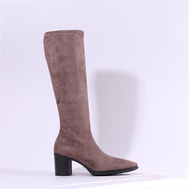 Miss Elastic Block Heel Long Boot - Taupe Stretch